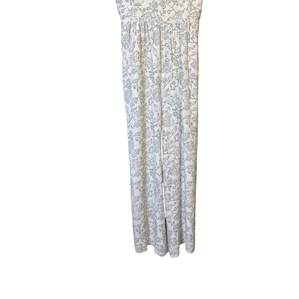Gentle Fawn Floral Wide Leg Jumpsuit Cream Grey Linen Blend XS Smocked Back Boho - Picture 3 of 9